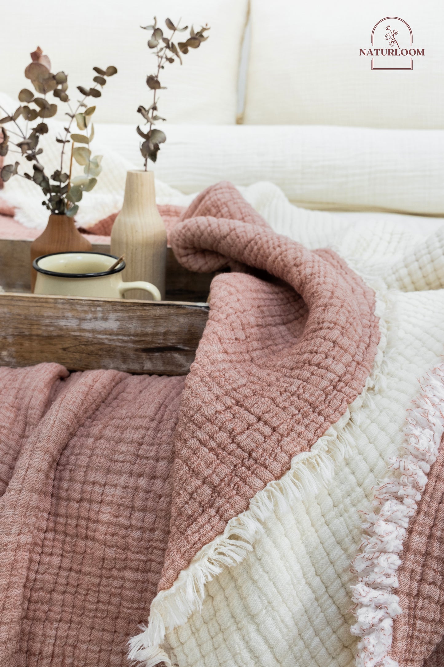 Stylish natural muslin throw