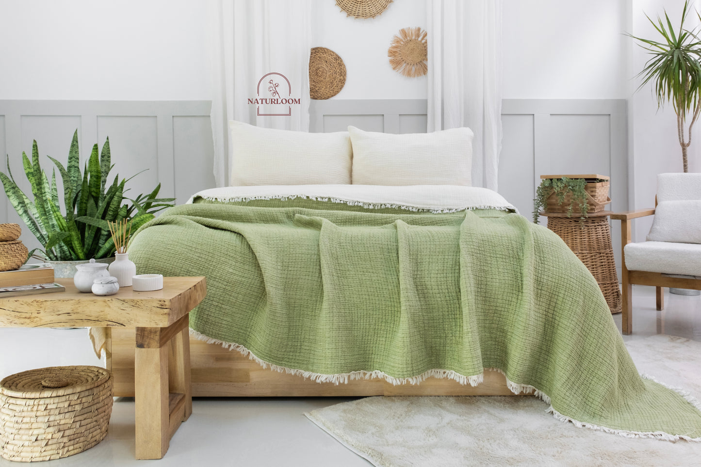 Lightweight natural muslin throw